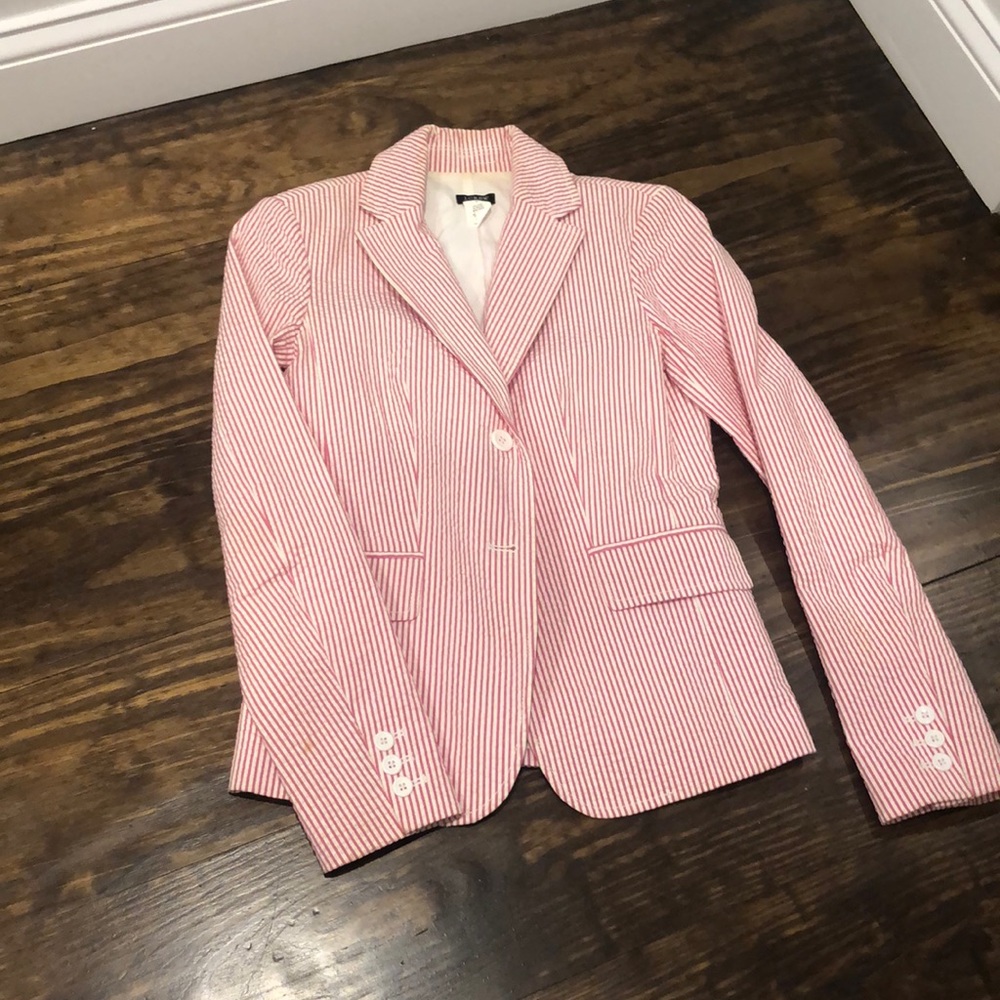 JCREW Pink and white seersucker blazer size 2
